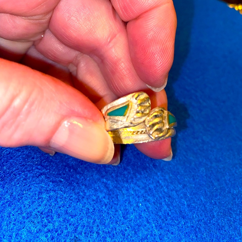 Silver and Turquoise Bear Paw Ring, Adjustable Size